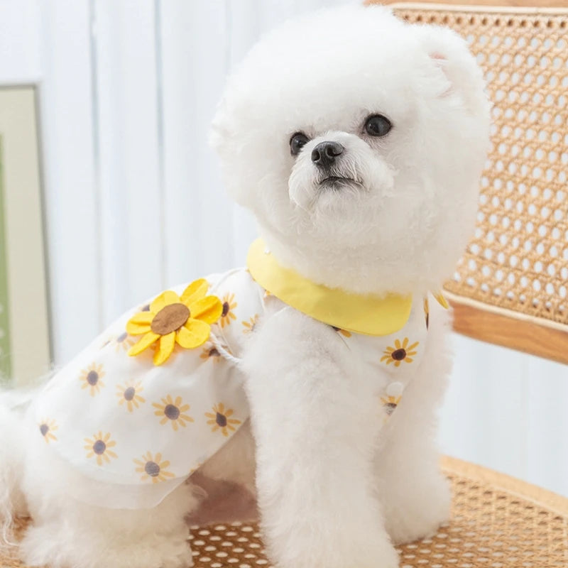 Luxury Dog Clothes Dog Sunflower Dress Summer Dog Costumes Pet Bow Lace Dog Skirt Chihuahua Bichon Kitten Apparel Puppy Clothing