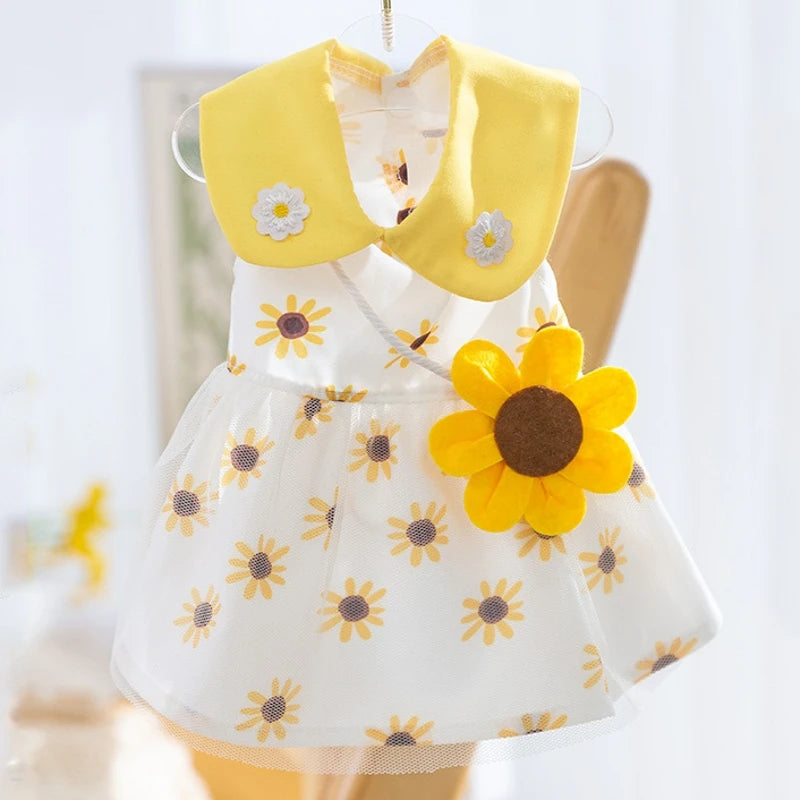 Luxury Dog Clothes Dog Sunflower Dress Summer Dog Costumes Pet Bow Lace Dog Skirt Chihuahua Bichon Kitten Apparel Puppy Clothing