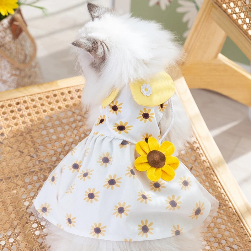 Luxury Dog Clothes Dog Sunflower Dress Summer Dog Costumes Pet Bow Lace Dog Skirt Chihuahua Bichon Kitten Apparel Puppy Clothing