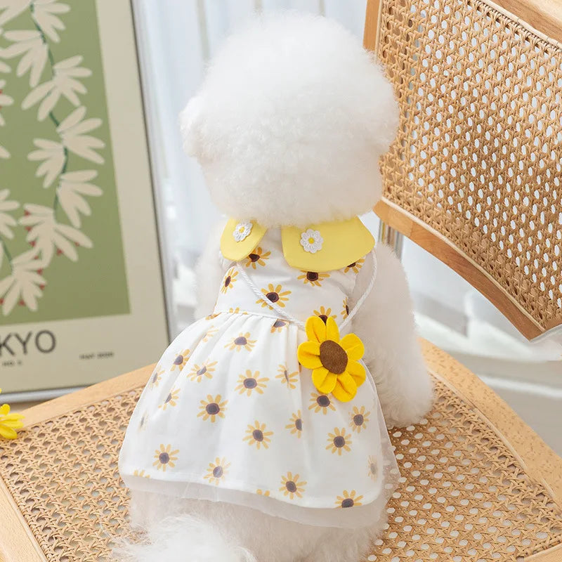 Luxury Dog Clothes Dog Sunflower Dress Summer Dog Costumes Pet Bow Lace Dog Skirt Chihuahua Bichon Kitten Apparel Puppy Clothing